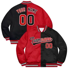 Black Red-White Split Two Tone Letterman Varsity Jacket