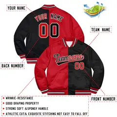 Black Red-White Split Two Tone Letterman Varsity Jacket 2