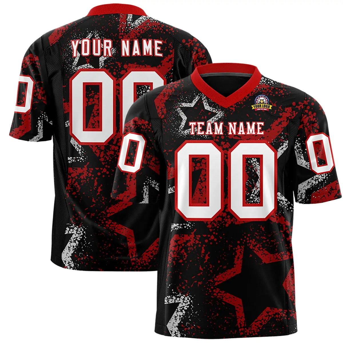Black Red-White Star Graffiti Football Jersey