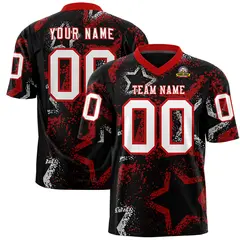 Black Red-White Star Graffiti Football Jersey 1