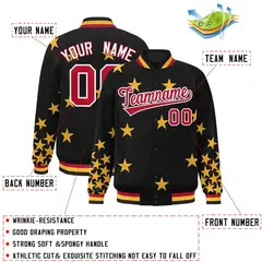 Black Red-White Star Graffiti Varsity Full-Snap Bomber Jacket 2