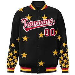 Black Red-White Star Graffiti Varsity Full-Snap Bomber Jacket 3