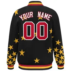 Black Red-White Star Graffiti Varsity Full-Snap Bomber Jacket 4