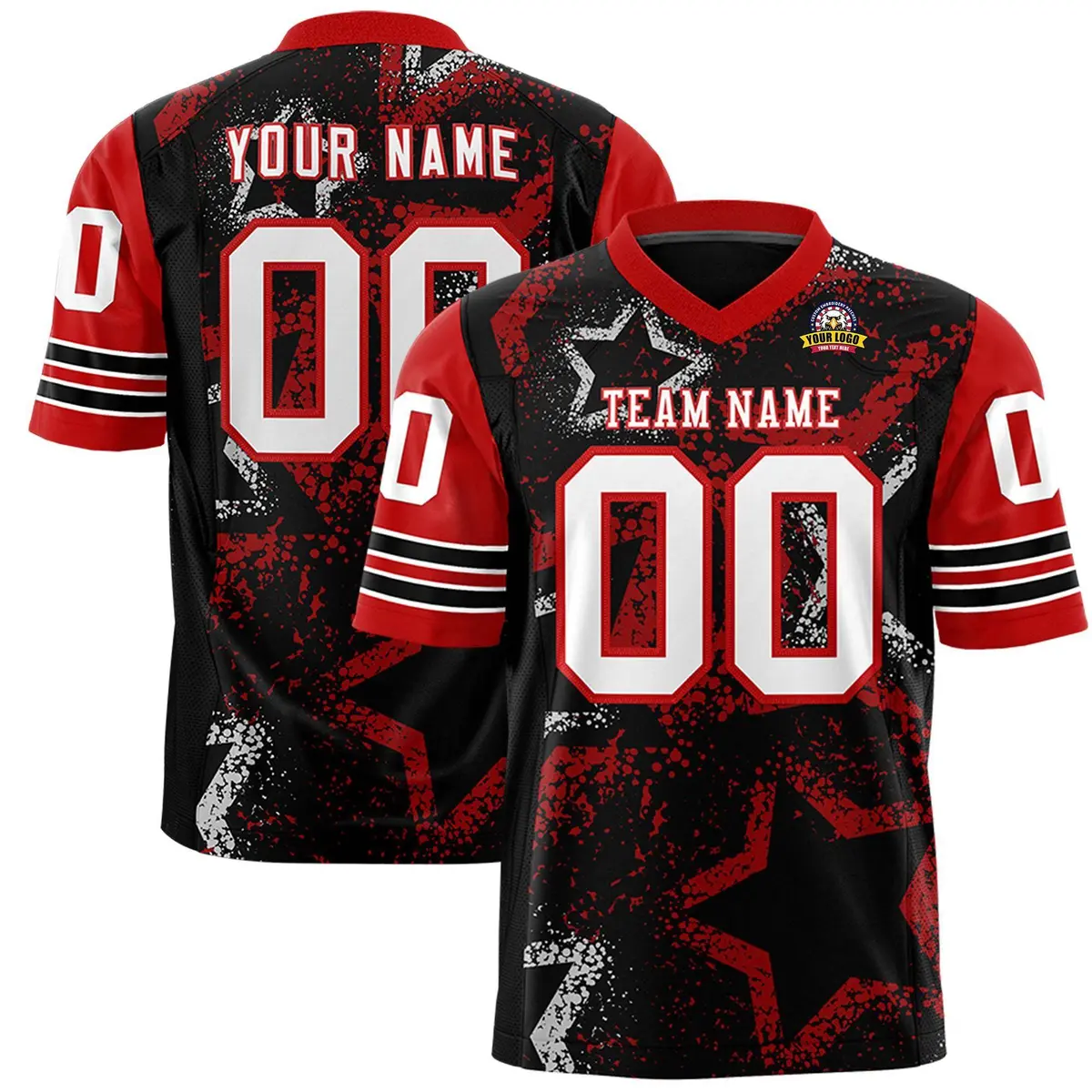 Black Red-White Star Pattern Authentic Football Jersey