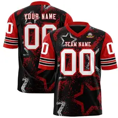 Black Red-White Star Pattern Authentic Football Jersey