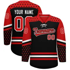 Black Red White Star Series Lace-Up Neck Hockey Jersey