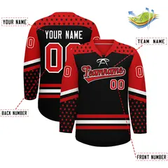 Black Red White Star Series Lace-Up Neck Hockey Jersey 2
