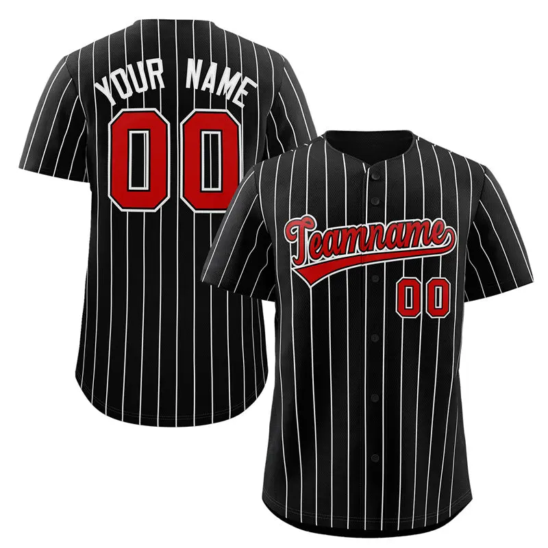 Black Red-White Stripe Authentic Fashion Baseball Jersey