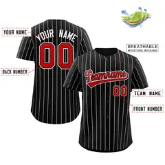 Black Red-White Stripe Authentic Fashion Baseball Jersey 2