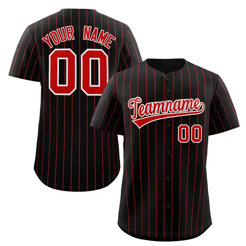 Black Red-White Stripe Authentic Fashion Baseball Jersey