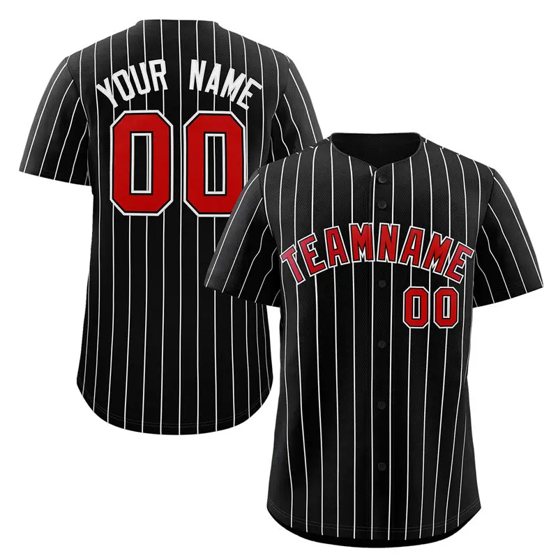 Black Red-White Stripe Authentic Fashion Baseball Jersey