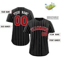 Black Red-White Stripe Authentic Fashion Baseball Jersey 2