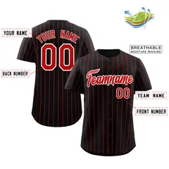 Black Red-White Stripe Authentic Fashion Baseball Jersey 2