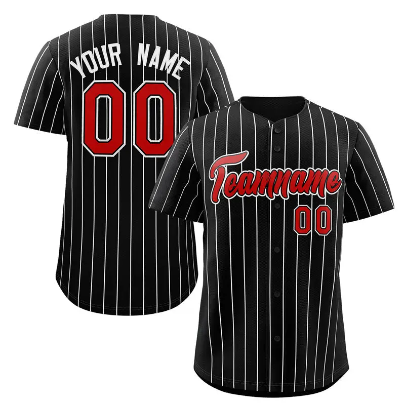 Black Red-White Stripe Authentic Fashion Baseball Jersey