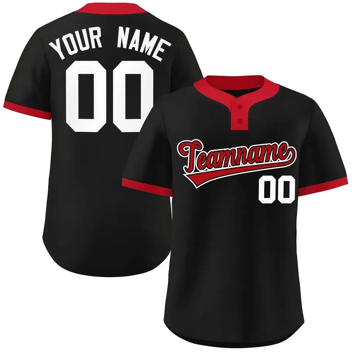 Black Red-White Stripe Classic Two-Button Softball Jersey