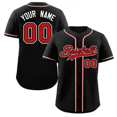 Black Red-White Stripe Classic Two-Button Softball Jersey