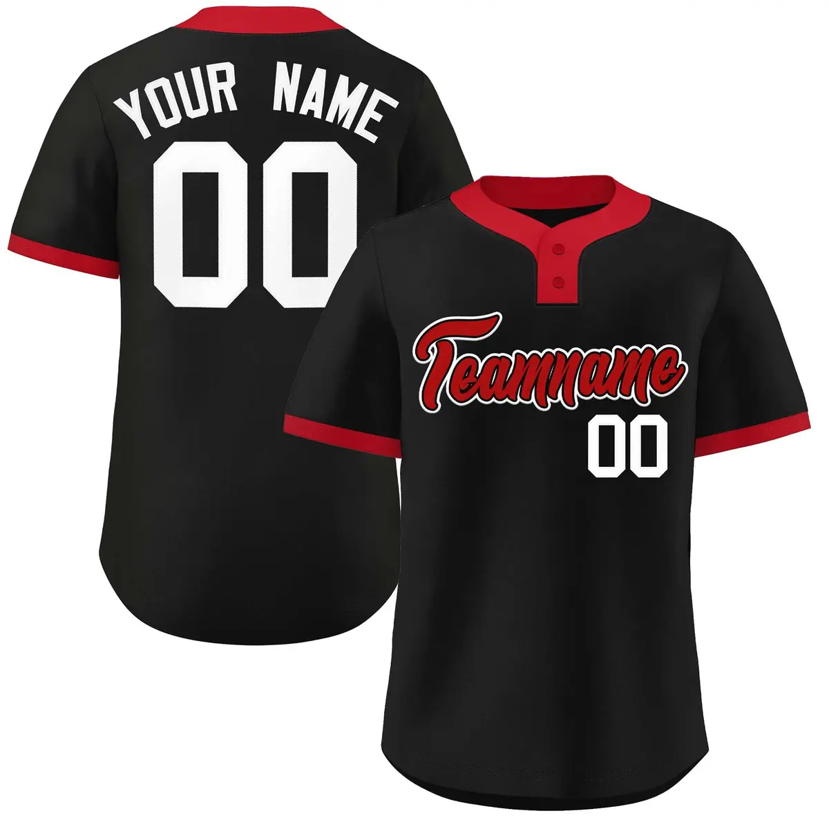 Black Red-White Stripe Classic Two-Button Softball Jersey