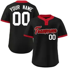 Black Red-White Stripe Classic Two-Button Softball Jersey