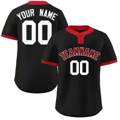 Black Red-White Stripe Classic Two-Button Softball Jersey