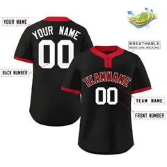 Black Red-White Stripe Classic Two-Button Softball Jersey 2
