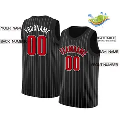 Black Red-White Stripe Fashion Basketball Jersey 2