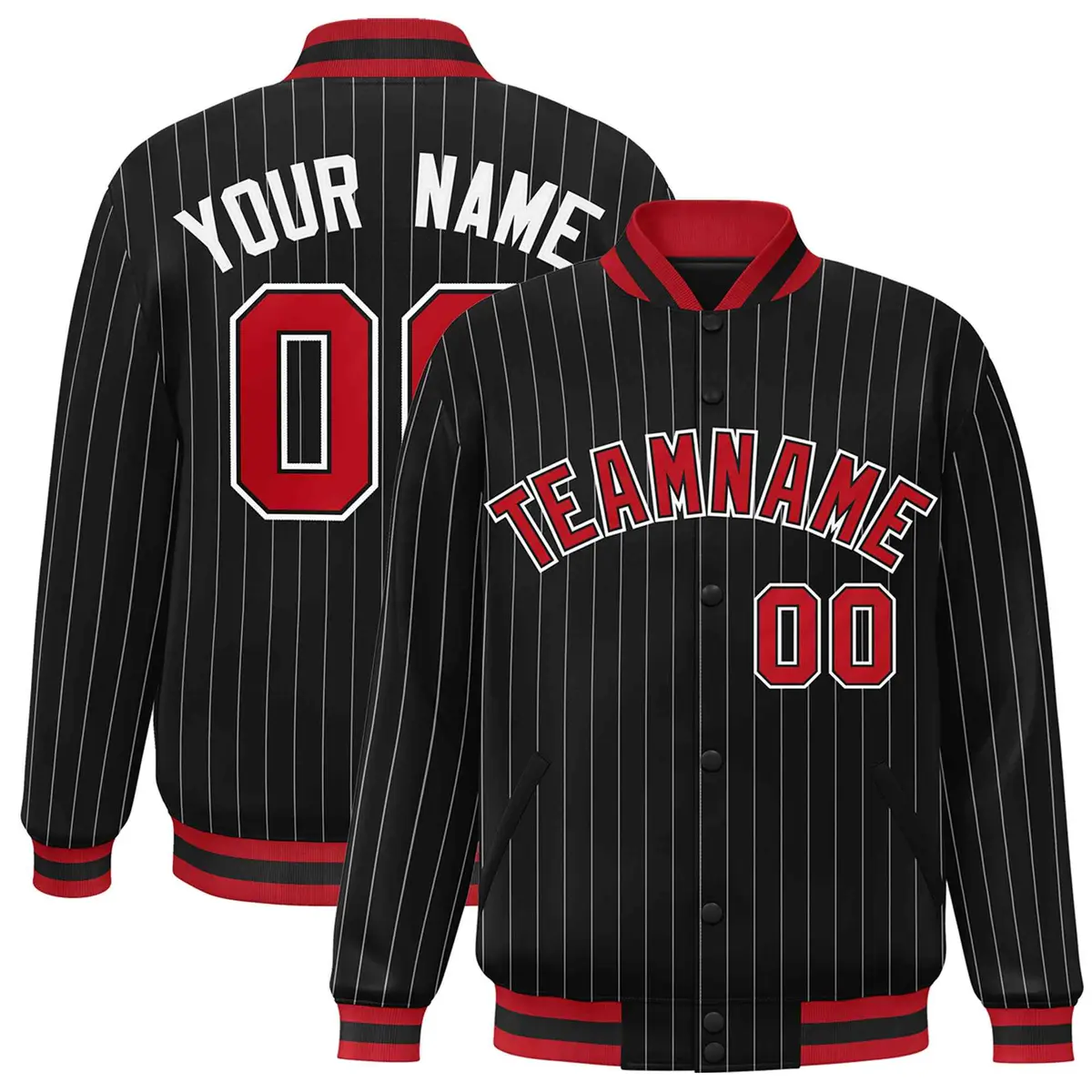 Black Red-White Stripe Fashion Casual Bomber Jacket