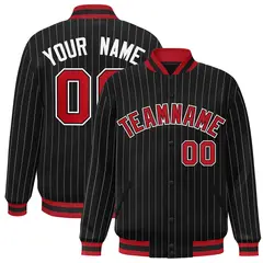 Black Red-White Stripe Fashion Casual Bomber Jacket