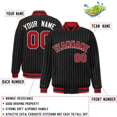 Black Red-White Stripe Fashion Casual Bomber Jacket 2