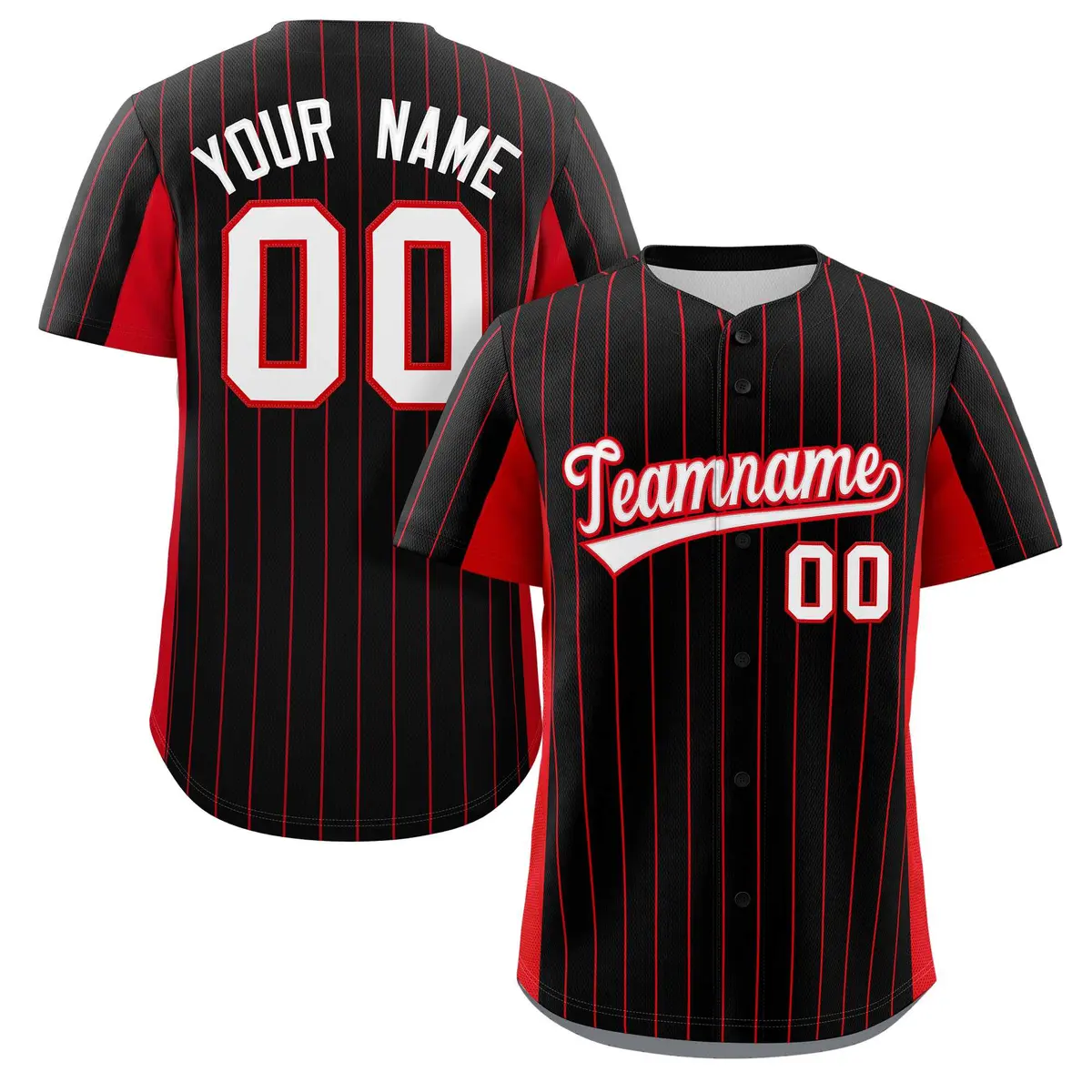 Black Red-White Stripe Full Button Authentic Baseball Jersey
