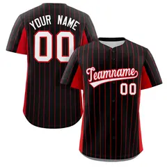 Black Red-White Stripe Full Button Authentic Baseball Jersey