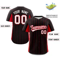 Black Red-White Stripe Full Button Authentic Baseball Jersey 2