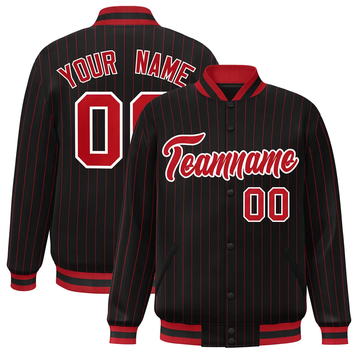 Black Red White Stripe Letterman Jacket for Team Sports