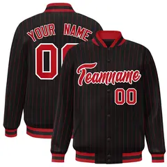 Black Red White Stripe Letterman Jacket for Team Sports