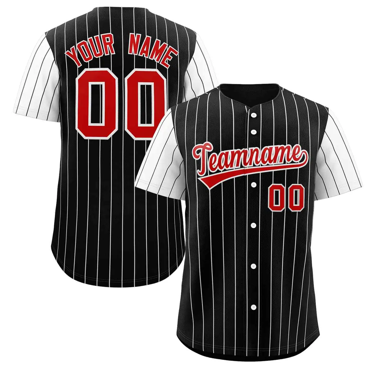 Black Red-White Stripe Raglan Baseball Jersey