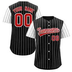 Black Red-White Stripe Raglan Baseball Jersey 1