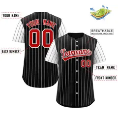 Black Red-White Stripe Raglan Baseball Jersey 2