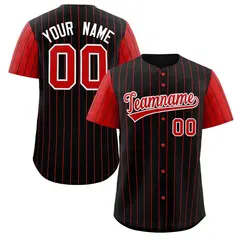 Black Red-White Stripe Raglan Baseball Jersey 1