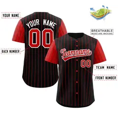 Black Red-White Stripe Raglan Baseball Jersey 2