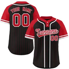Black Red-White Stripe Raglan Sleeves Two-Button Softball Jersey