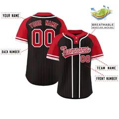 Black Red-White Stripe Raglan Sleeves Two-Button Softball Jersey 2