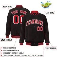Black Red-White Stripe Varsity Letterman Bomber Jacket 2
