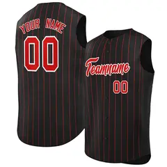 Black Red-White Striped Sleeveless Fashion Baseball Jersey