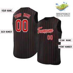 Black Red-White Striped Sleeveless Fashion Baseball Jersey 2