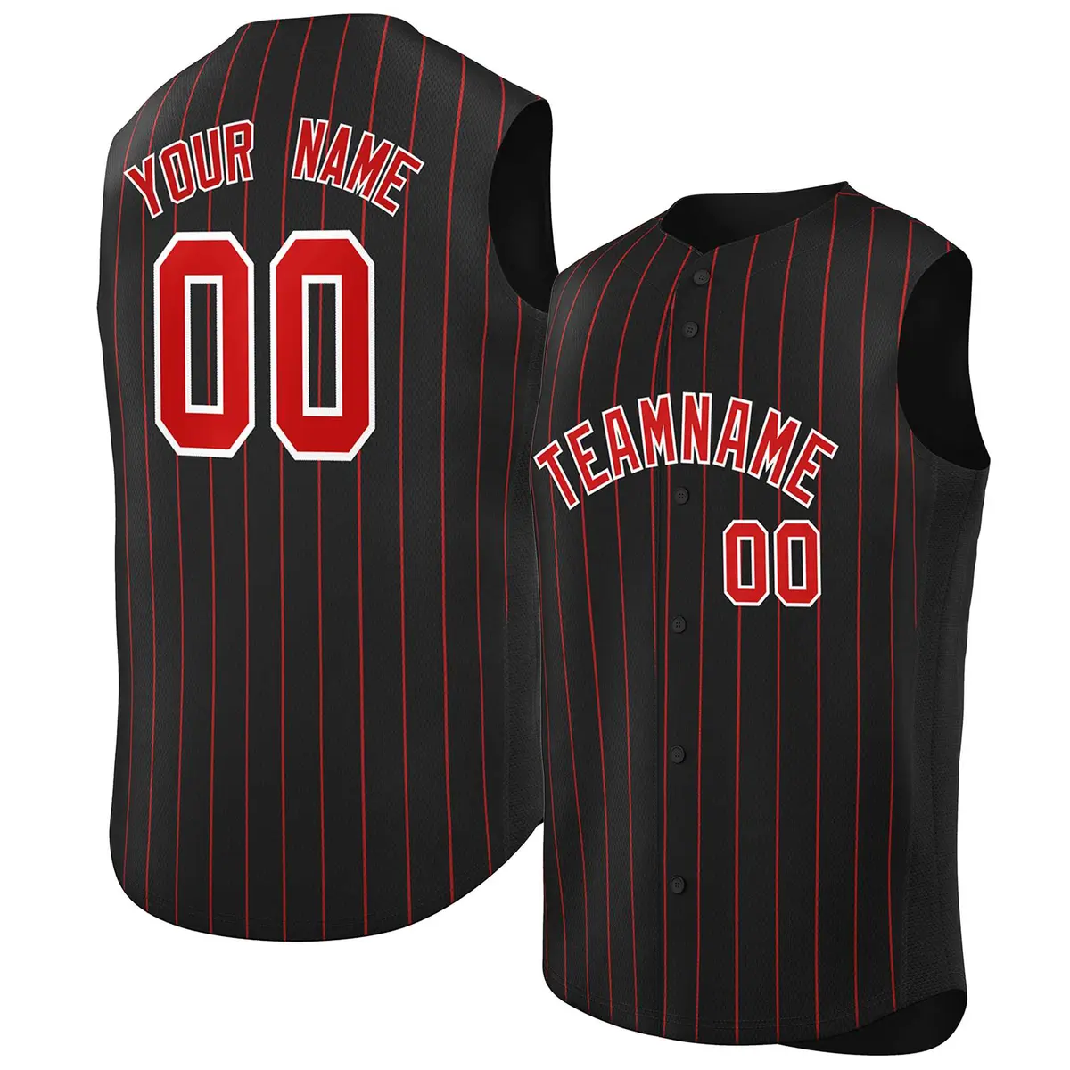 Black Red-White Striped Sleeveless Fashion Baseball Jersey