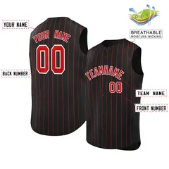 Black Red-White Striped Sleeveless Fashion Baseball Jersey 2