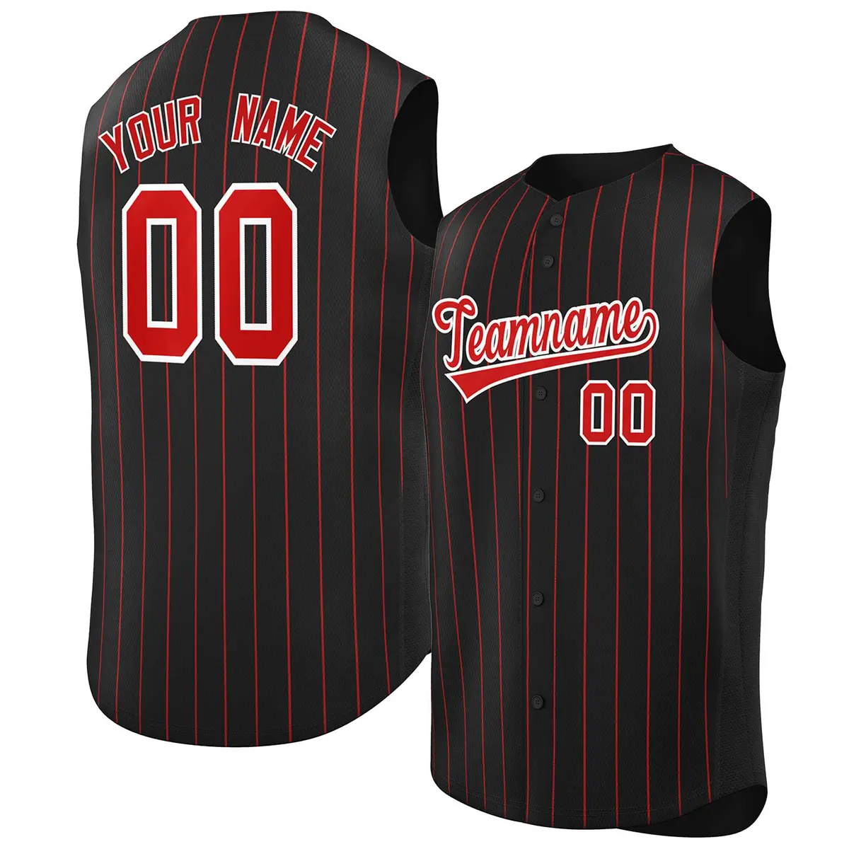 Black Red-White Striped Sleeveless Fashion Baseball Jersey