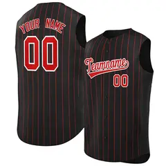 Black Red-White Striped Sleeveless Fashion Baseball Jersey