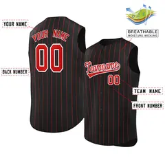 Black Red-White Striped Sleeveless Fashion Baseball Jersey 2