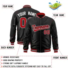 Black Red-White Varsity Full-Zip Letterman Bomber Jacket 2