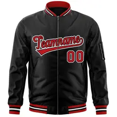 Black Red-White Varsity Full-Zip Letterman Bomber Jacket 3